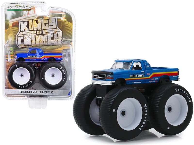 1996 Ford F - 250 Monster Truck "Bigfoot 7" Metallic Blue with Stripes "Kings of Crunch" Series 5 1/64 Diecast Model Car by Greenlight free shipping USA - Rapid Vehicles