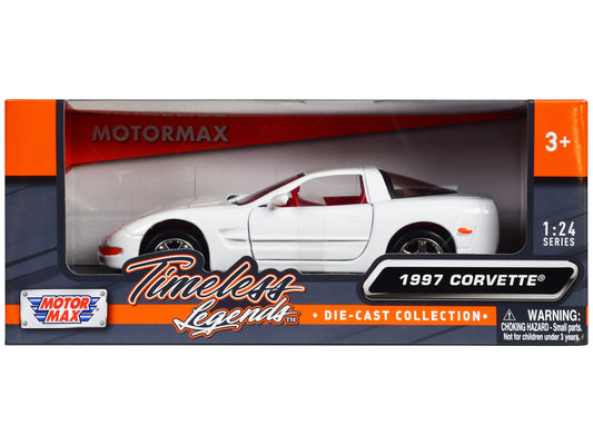 1997 Chevrolet Corvette C5 Coupe White with Red Interior "Timeless Legends" Series 1/24 Diecast Model Car by Motormax free shipping USA - Rapid Vehicles