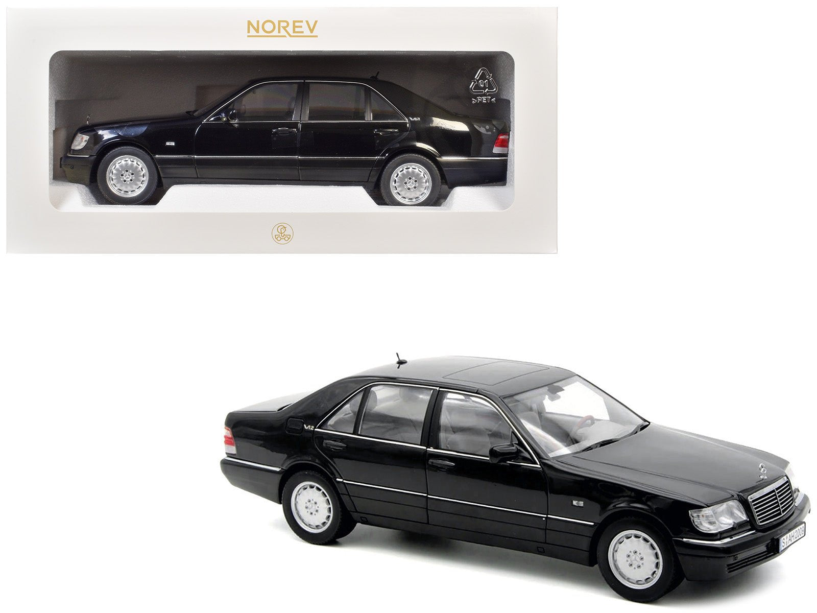 1997 Mercedes - Benz S600 Obsidian Black Metallic 1/18 Diecast Model Car by Norev free shipping USA - Rapid Vehicles