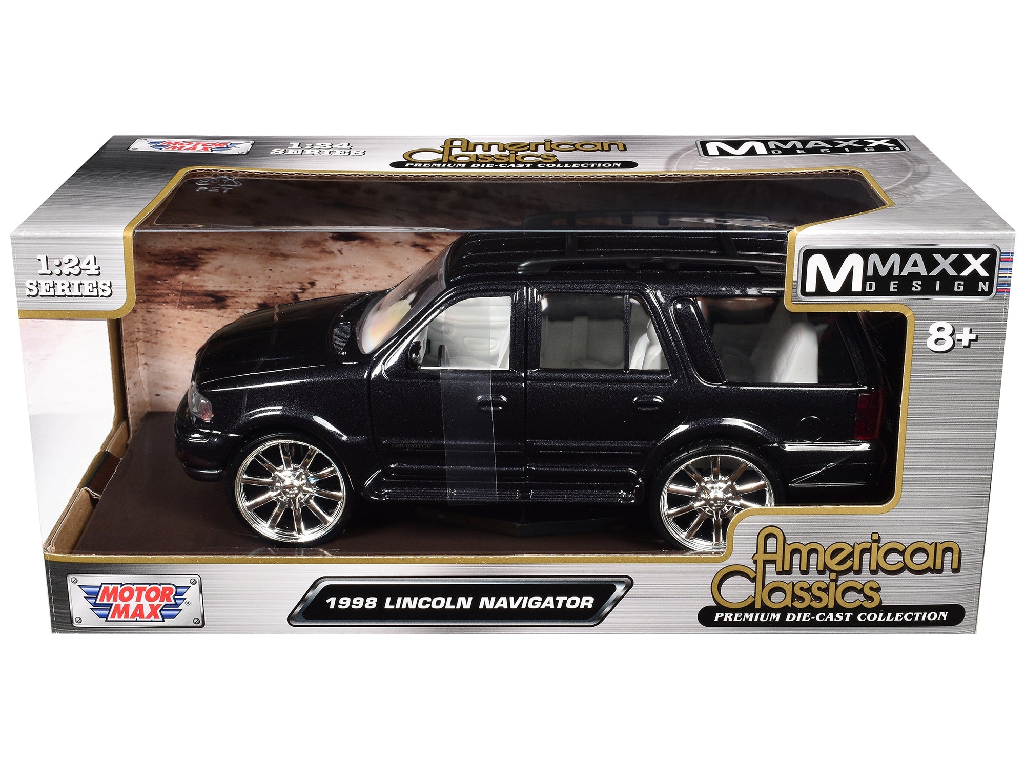 1998 Lincoln Navigator Black Metallic with White Interior "Maxx Design" "American Classics" Series 1/24 Diecast Model Car by Motormax free shipping USA - Rapid Vehicles
