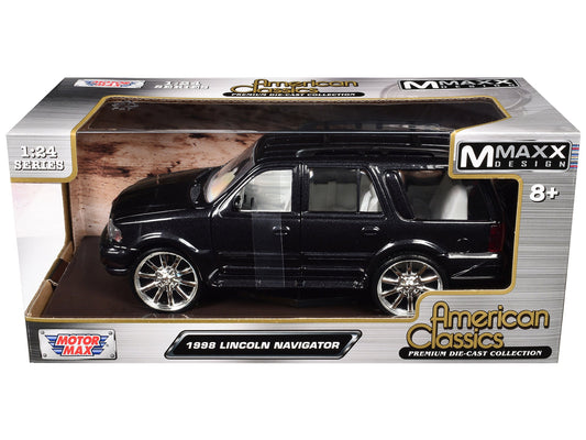 1998 Lincoln Navigator Black Metallic with White Interior "Maxx Design" "American Classics" Series 1/24 Diecast Model Car by Motormax free shipping USA - Rapid Vehicles