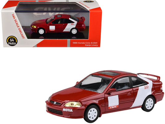 1999 Honda Civic Si EM1 "Kanjo Livery" Red with White Stripes 1/64 Diecast Model Car by Paragon Models free shipping USA - Rapid Vehicles