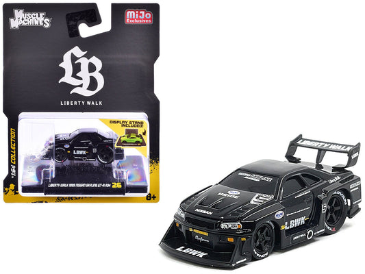 1999 Nissan Skyline GT - R (R34) 5 "Liberty Walk" Black 1/64 Diecast Model Car by Muscle Machines free shipping USA - Rapid Vehicles