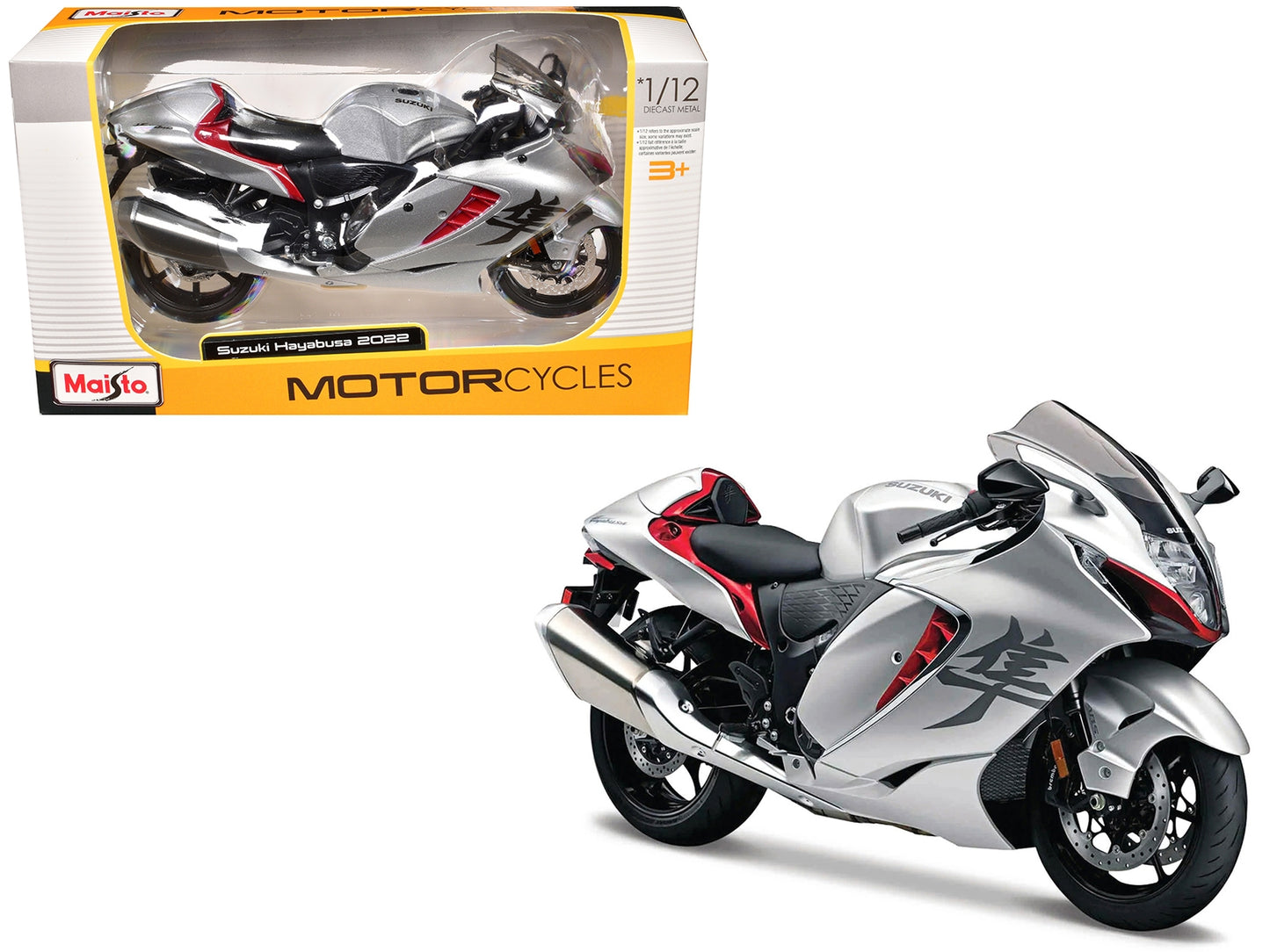 2022 Suzuki Hayabusa Silver Metallic 1/12 Diecast Motorcycle