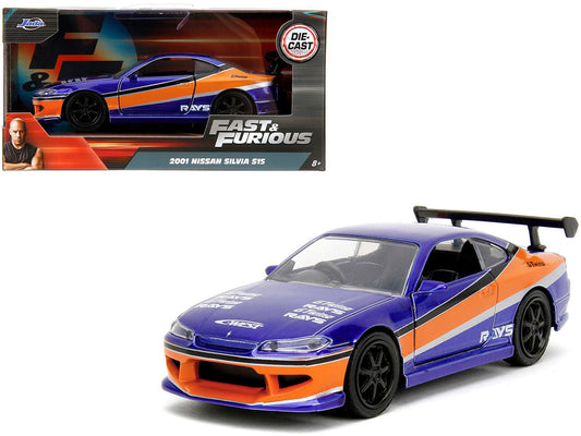 2001 Nissan Silvia S15 RHD (Right Hand Drive) Blue Metallic with Graphics "The Fast and the Furious: Tokyo Drift" (2006) Movie "Fast & Furious" Series 1/32 Diecast Car Model by Jada free shipping USA - Rapid Vehicles