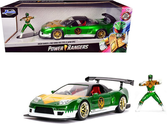 2002 Honda NSX Type - R Japan Spec RHD (Right Hand Drive) and Green Ranger Diecast Figurine "Power Rangers" 1/24 Diecast Model Car by Jada free shipping USA - Rapid Vehicles