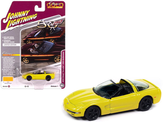 2003 Chevrolet Corvette Convertible "50th Anniversary" Millennium Yellow "Classic Gold Collection" 1/64 Diecast Model Car by Johnny Lightning free shipping USA - Rapid Vehicles