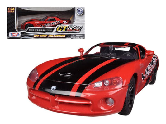 2003 Dodge Viper SRT - 10 8 Red with Black Stripes "GT Racing" Series 1/24 Diecast Model Car by Motormax free shipping USA - Rapid Vehicles