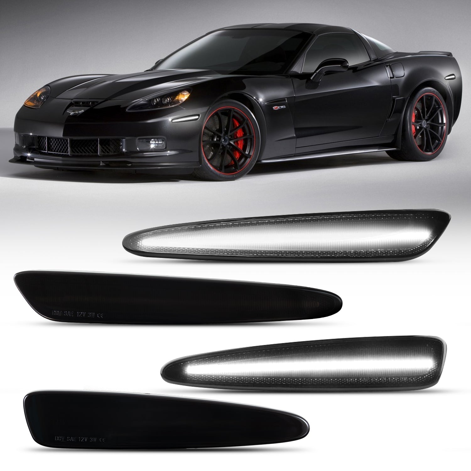 2005-2013 Chevrolet Corvette C6 Smoke White LED Side Marker - Rapid Vehicles