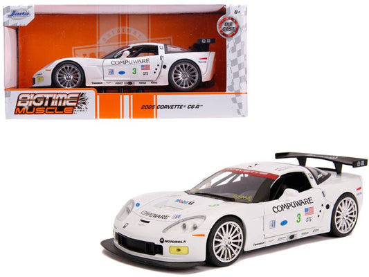 2005 Chevrolet Corvette C6-R 3 Olivier Beretta - Oliver Gavin "Compuware" White "Bigtime Muscle" 1/24 Diecast Model Car by Jada free shipping USA - Rapid Vehicles