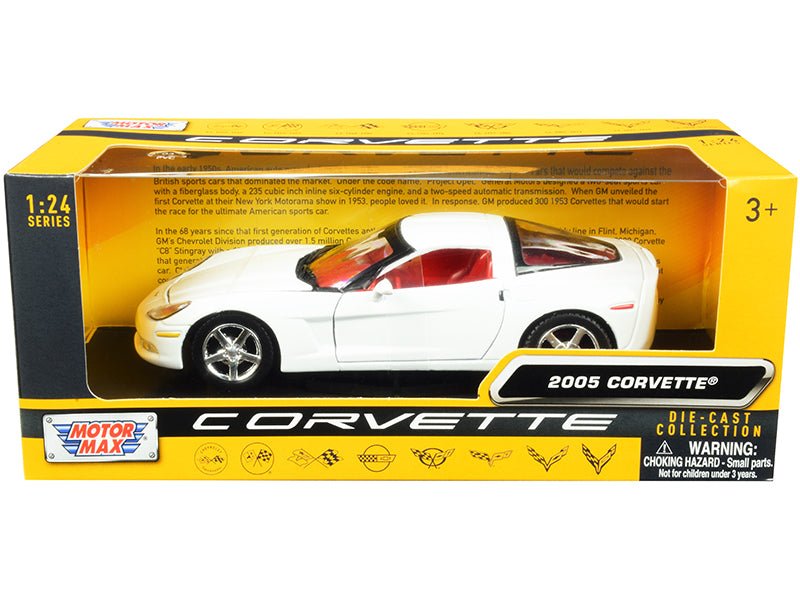 2005 Chevrolet Corvette C6 White with Red Interior "History of Corvette" Series 1/24 Diecast Model Car by Motormax free shipping USA - Rapid Vehicles