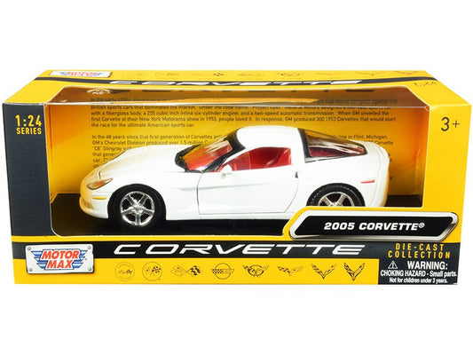 2005 Chevrolet Corvette C6 White with Red Interior "History of Corvette" Series 1/24 Diecast Model Car by Motormax free shipping USA - Rapid Vehicles