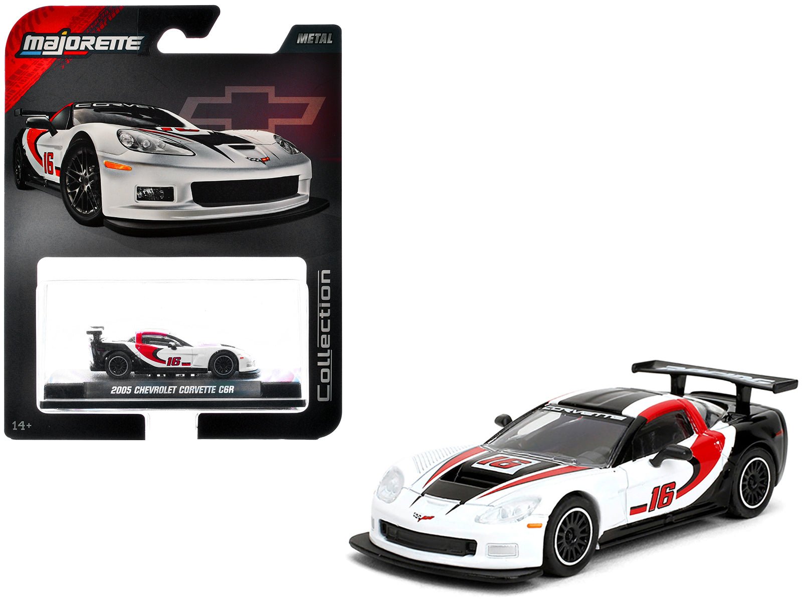 2005 Chevrolet Corvette C6R 16 White with Black and Red Graphics "Collection" Series 1/64 Diecast Model Car by Majorette free shipping USA - Rapid Vehicles