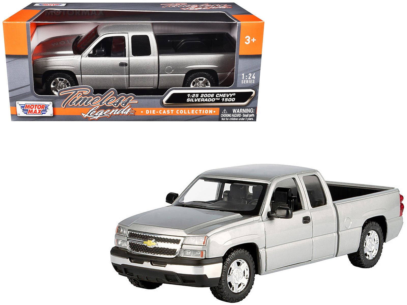2006 Chevrolet Silverado 1500 Pickup Truck Gray Metallic "Timeless Legends" Series 1/25 Diecast Model Car by Motormax free shipping USA - Rapid Vehicles
