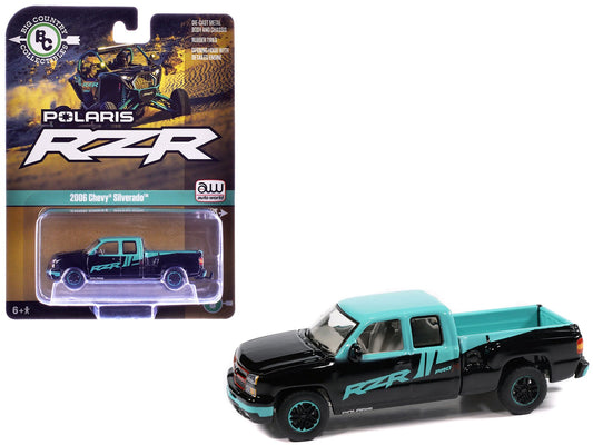 2006 Chevrolet Silverado Pickup Truck "Polaris RZR" Black and Blue "Big Country Collectibles" 2025 Series 1/64 Diecast Model Car by Auto World free shipping USA - Rapid Vehicles