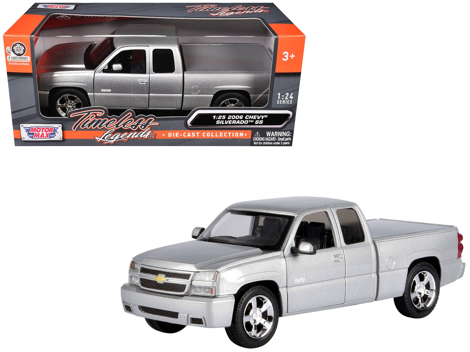 2006 Chevrolet Silverado SS Pickup Truck Silver Metallic "Timeless Legends" Series 1/25 Diecast Model Car by Motormax free shipping USA - Rapid Vehicles