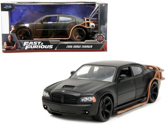 2006 Dodge Charger Matt Black with Outer Cage "Fast & Furious" Movie 1/24 Diecast Model Car by Jada free shipping USA - Rapid Vehicles