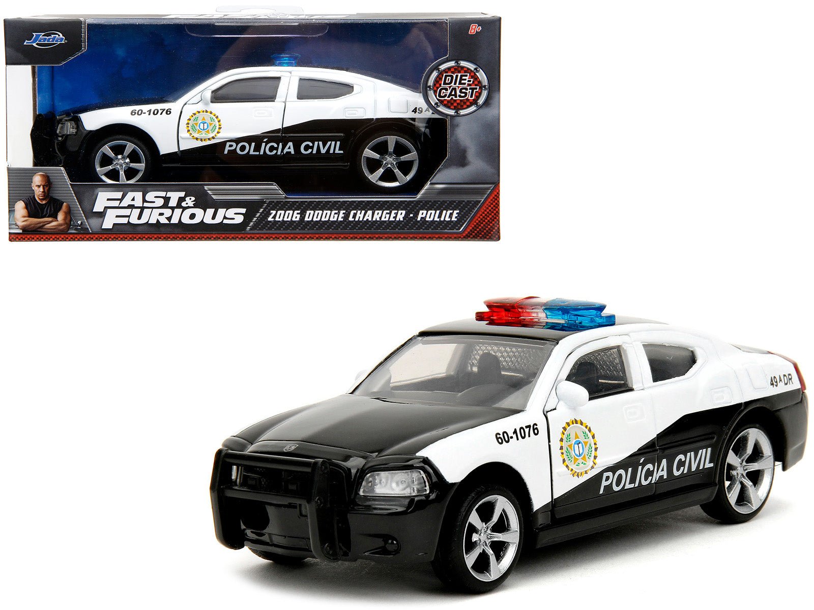 2006 Dodge Charger Police Black and White "Policia Civil" "Fast & Furious" Series 1/32 Diecast Model Car by Jada free shipping USA - Rapid Vehicles