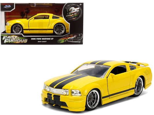 2006 Ford Mustang GT Yellow with Black Stripes "Fast & Furious 25 Years" Series 1/32 Diecast Model Car by Jada free shipping USA - Rapid Vehicles
