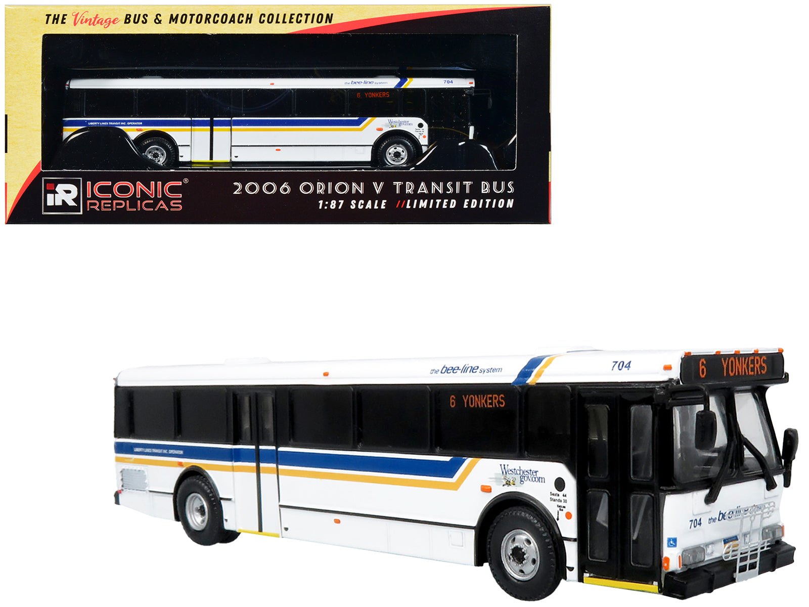 2006 Orion V Transit Bus Westchester NY Bee-Line "6 Yonkers" Limited Edition "The Vintage Bus and Motorcoach Collection" 1/87 (HO) Diecast Model by Iconic Replicas free shipping USA - Rapid Vehicles