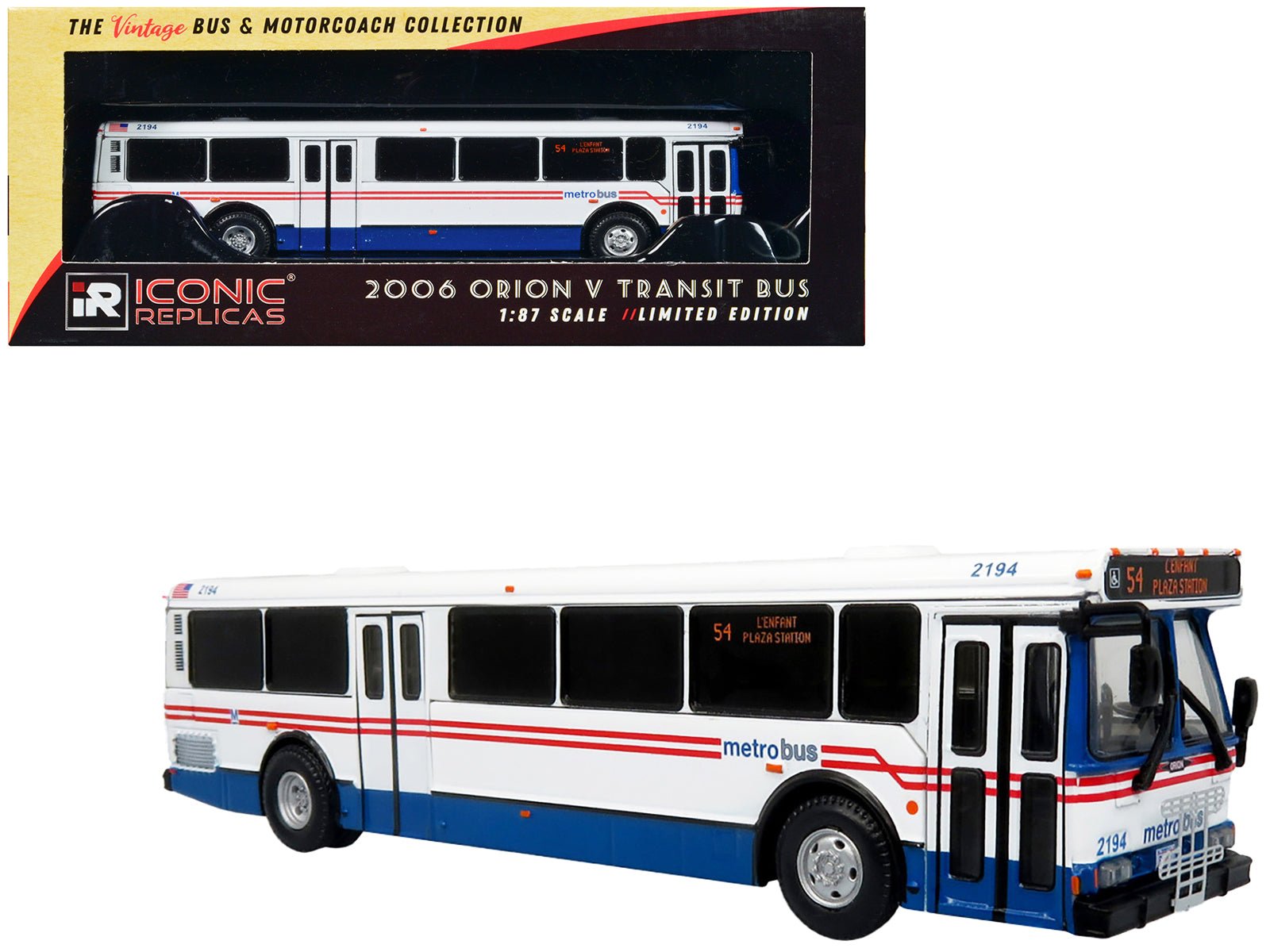 2006 Orion V Transit Bus WMATA Washington "54 L'Enfant Plaza Station" Limited Edition "The Vintage Bus and Motorcoach Collection" 1/87 (HO) Diecast Model by Iconic Replicas free shipping USA - Rapid Vehicles