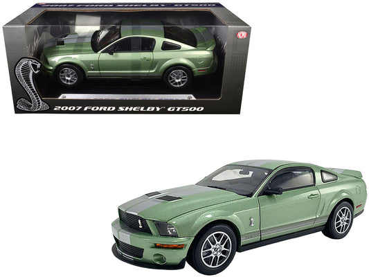 2007 Ford Shelby GT500 Lime Green Metallic with Silver Stripes "Shelby Collectibles" Series 1/18 Diecast Model Car by ACME free shipping USA - Rapid Vehicles