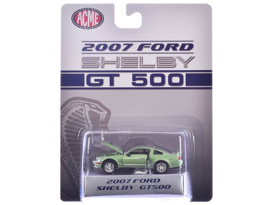 2007 Ford Shelby GT500 Lime Green Metallic with Silver Stripes "Shelby Collectibles" Series 1/64 Diecast Model Car by ACME free shipping USA - Rapid Vehicles