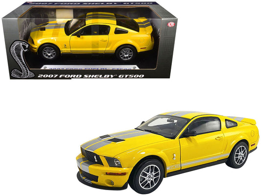 2007 Ford Shelby GT500 Yellow with Silver Stripes "Shelby Collectibles" Series 1/18 Diecast Model Car by ACME free shipping USA - Rapid Vehicles