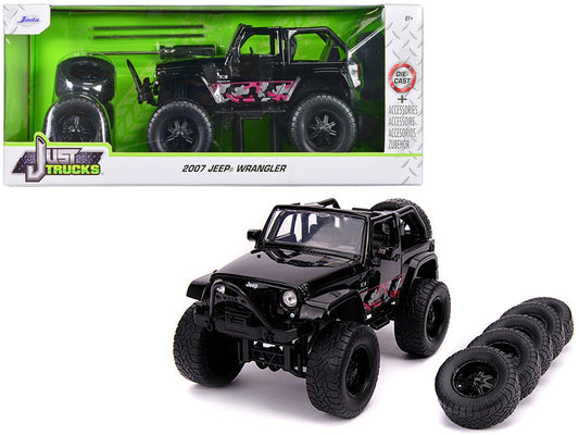 2007 Jeep Wrangler Black with Extra Wheels "Just Trucks" Series 1/24 Diecast Model Car by Jada free shipping USA - Rapid Vehicles