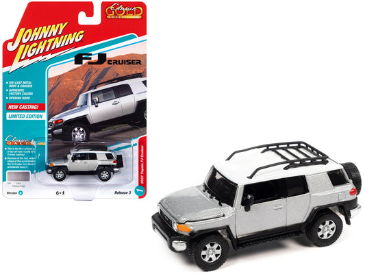 2007 Toyota FJ Cruiser Titanium Silver Metallic with White Top and Roofrack "Classic Gold Collection" Series Limited Edition 1/64 Diecast Model Car by Johnny Lightning free shipping USA - Rapid Vehicles