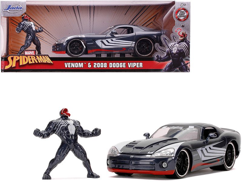 2008 Dodge Viper SRT10 Dark Gray with Venom Diecast Figurine "Spider-Man" "Marvel" Series 1/24 Diecast Model Car by Jada free shipping USA - Rapid Vehicles