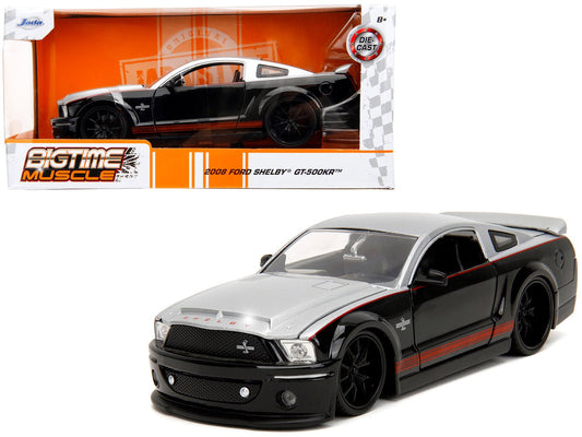 2008 Ford Shelby Mustang GT - 500KR Silver and Black with Red Stripes "Bigtime Muscle" Series 1/24 Diecast Model Car by Jada free shipping USA - Rapid Vehicles