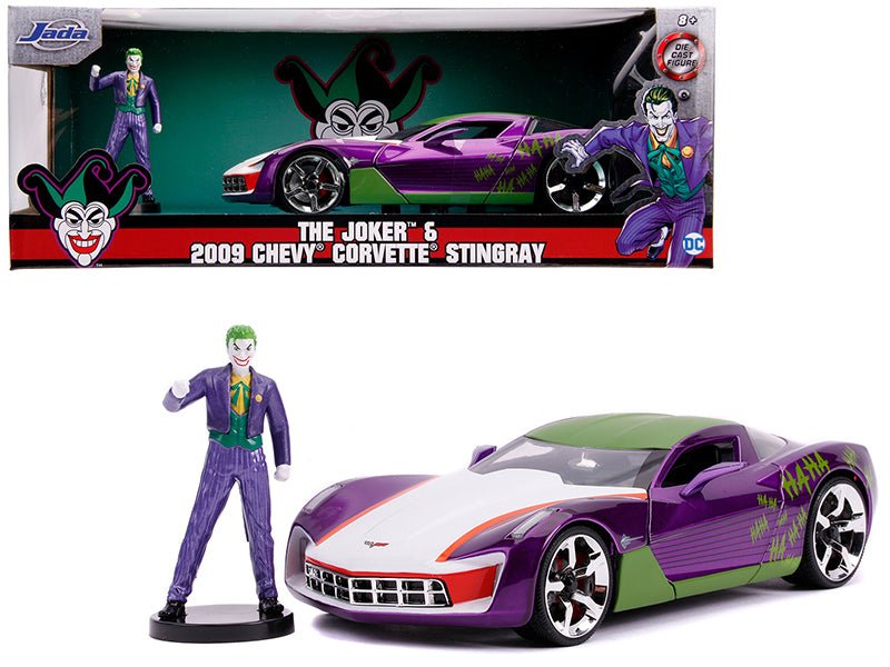 2009 Chevrolet Corvette Stingray with Joker Diecast Figurine "DC Comics" Series 1/24 Diecast Model Car by Jada free shipping USA - Rapid Vehicles