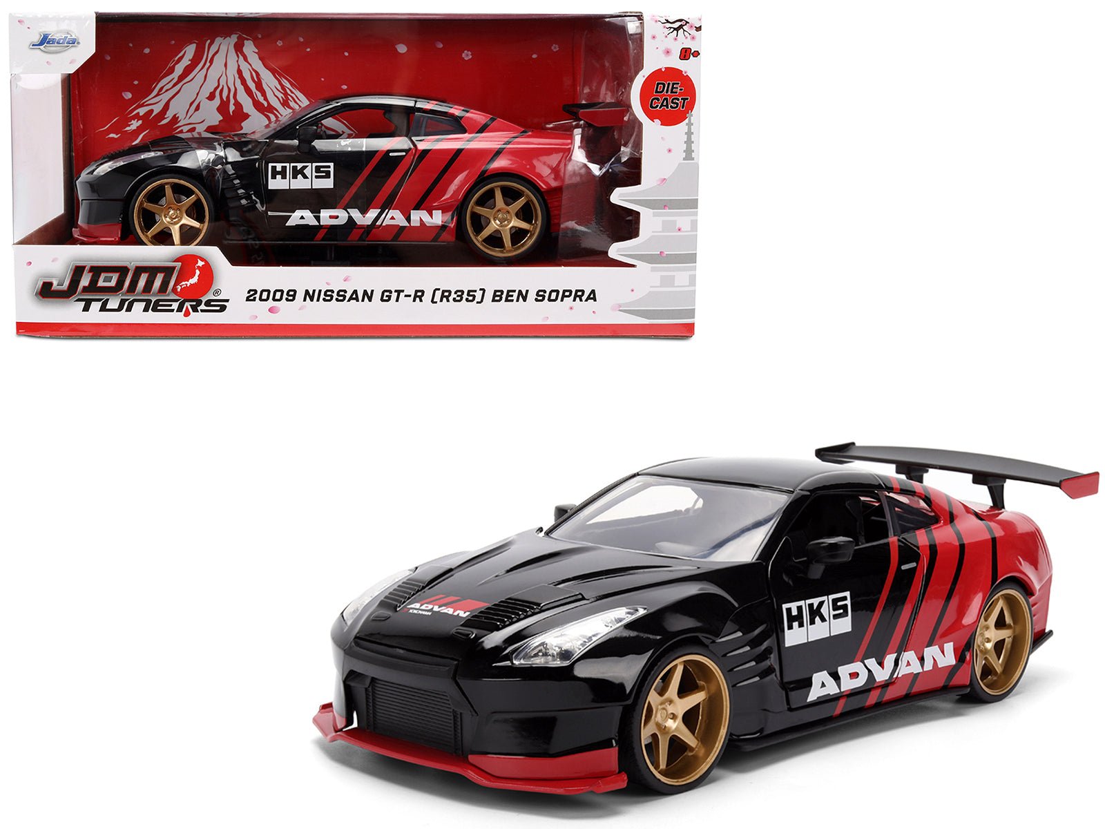 2009 Nissan GT-R (R35) Ben Sopra "Advan" Black and Red "JDM Tuners" Series 1/24 Diecast Model Car by Jada free shipping USA - Rapid Vehicles