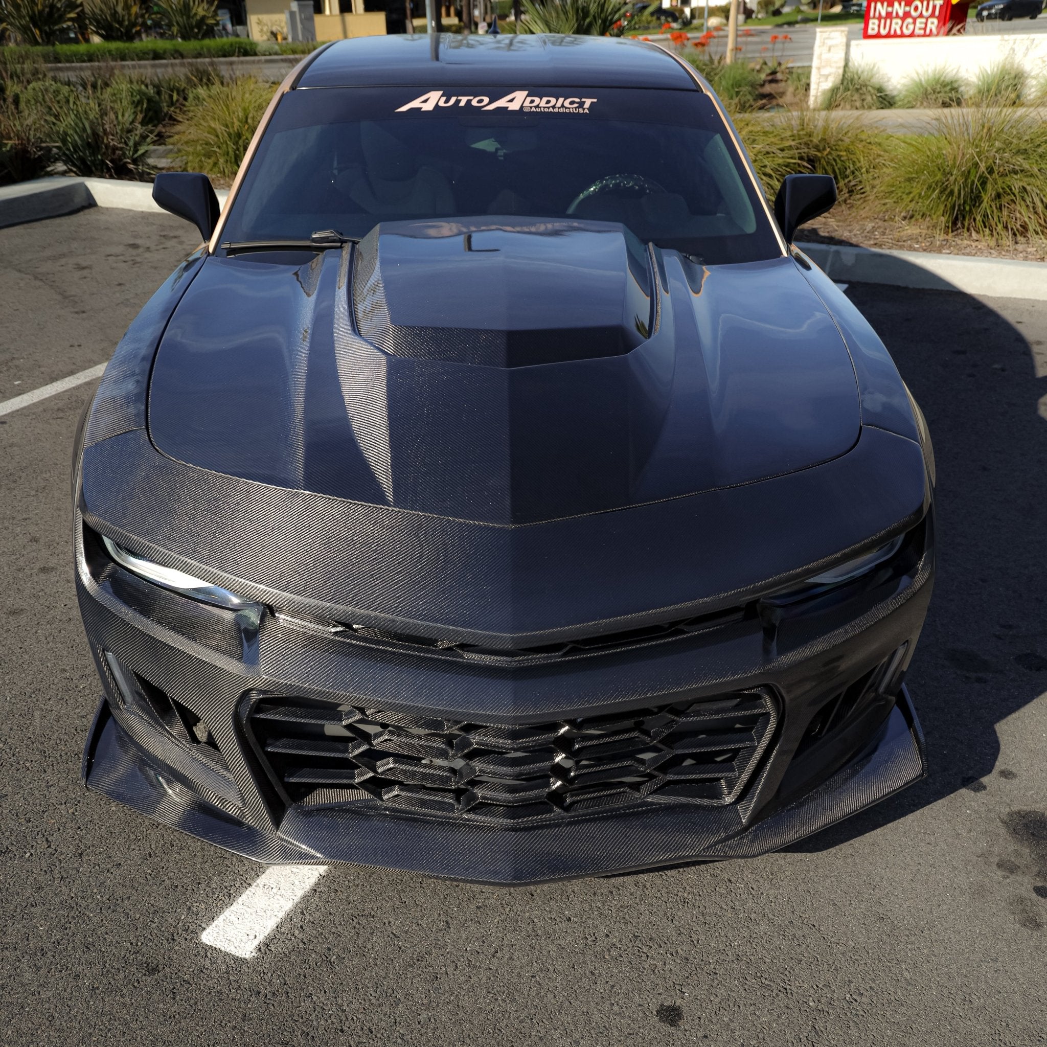 2010-2015 Chevy Camaro Black Panther 1PC Full Gloss Carbon Fiber Track Package Front Bumper Conversion - Rapid Vehicles