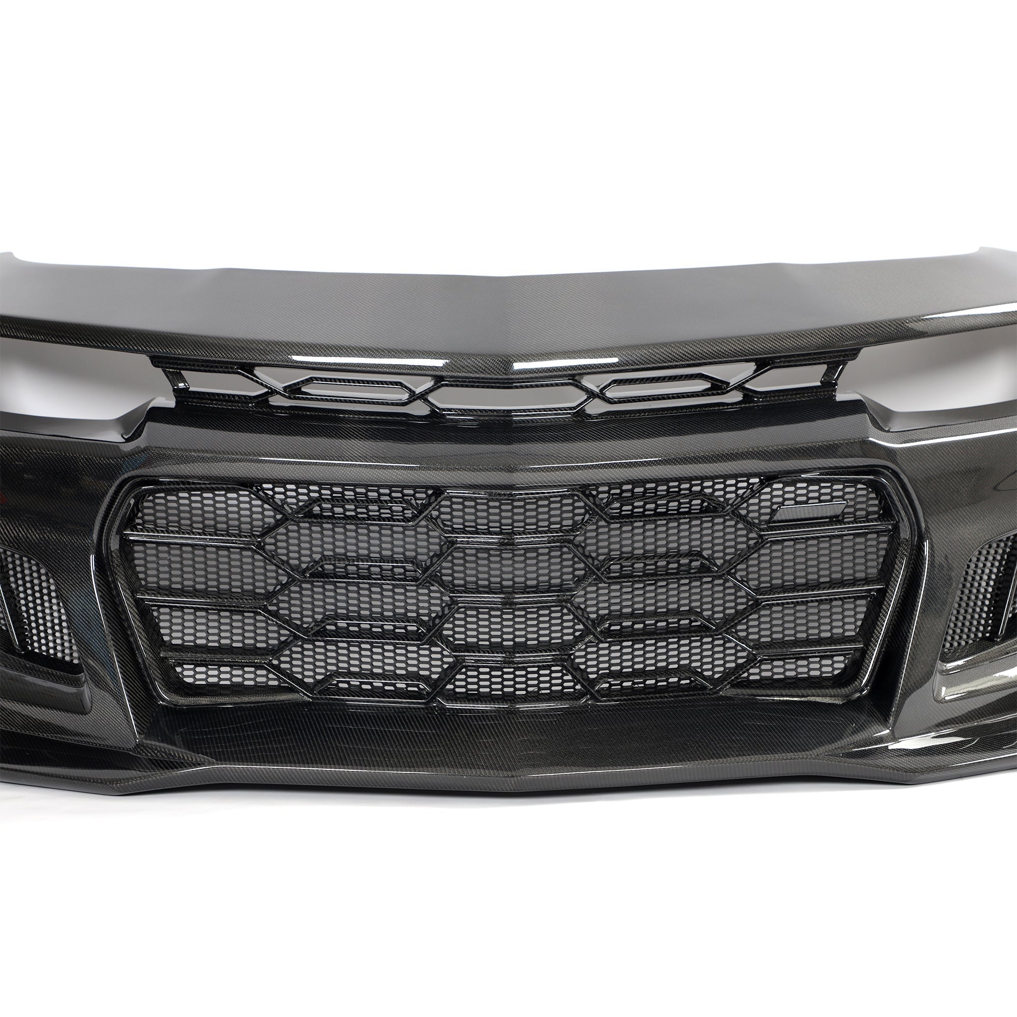 2010-2015 Chevy Camaro Black Panther 1PC Full Gloss Carbon Fiber Track Package Front Bumper Conversion - Rapid Vehicles