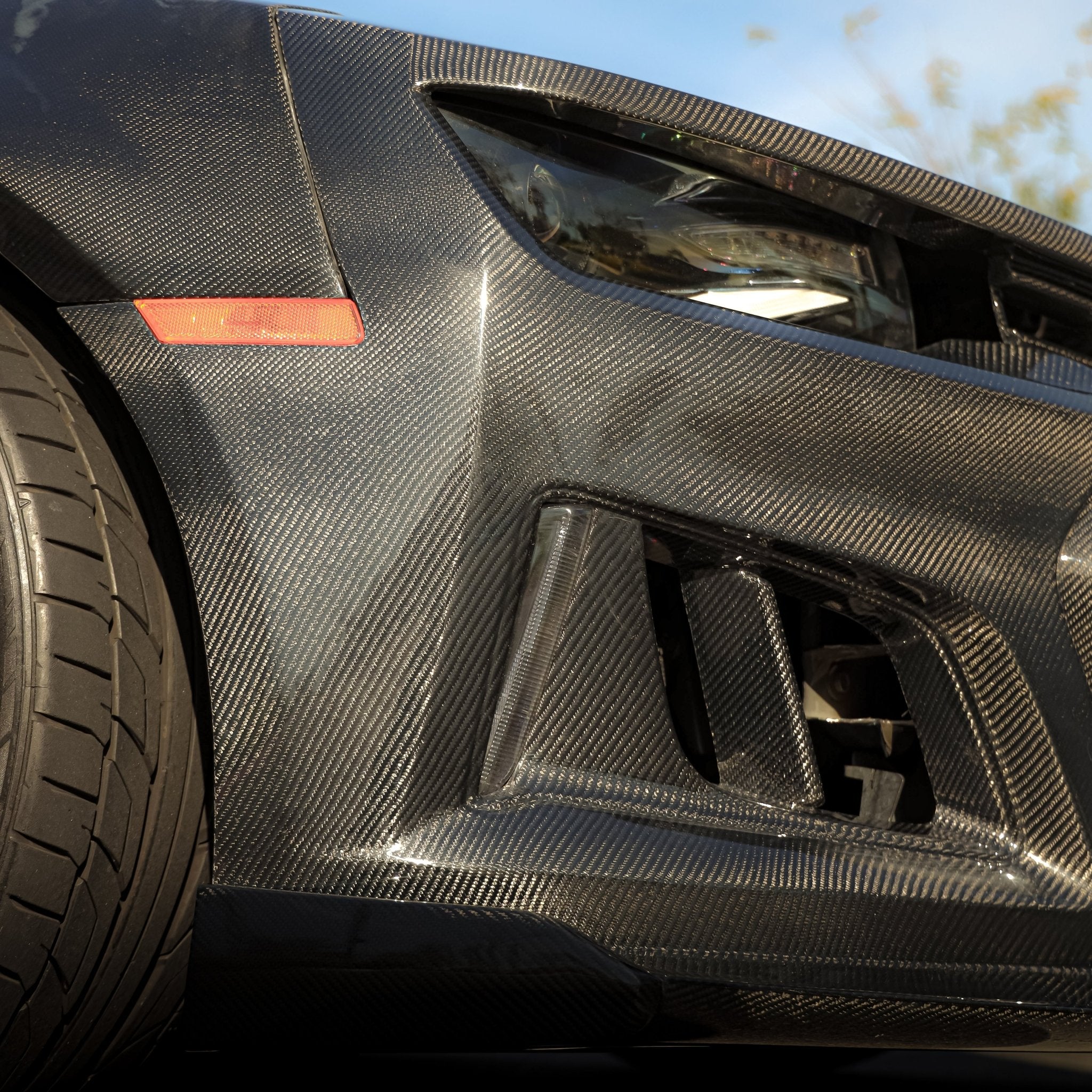 2010-2015 Chevy Camaro Black Panther 1PC Full Gloss Carbon Fiber Track Package Front Bumper Conversion - Rapid Vehicles
