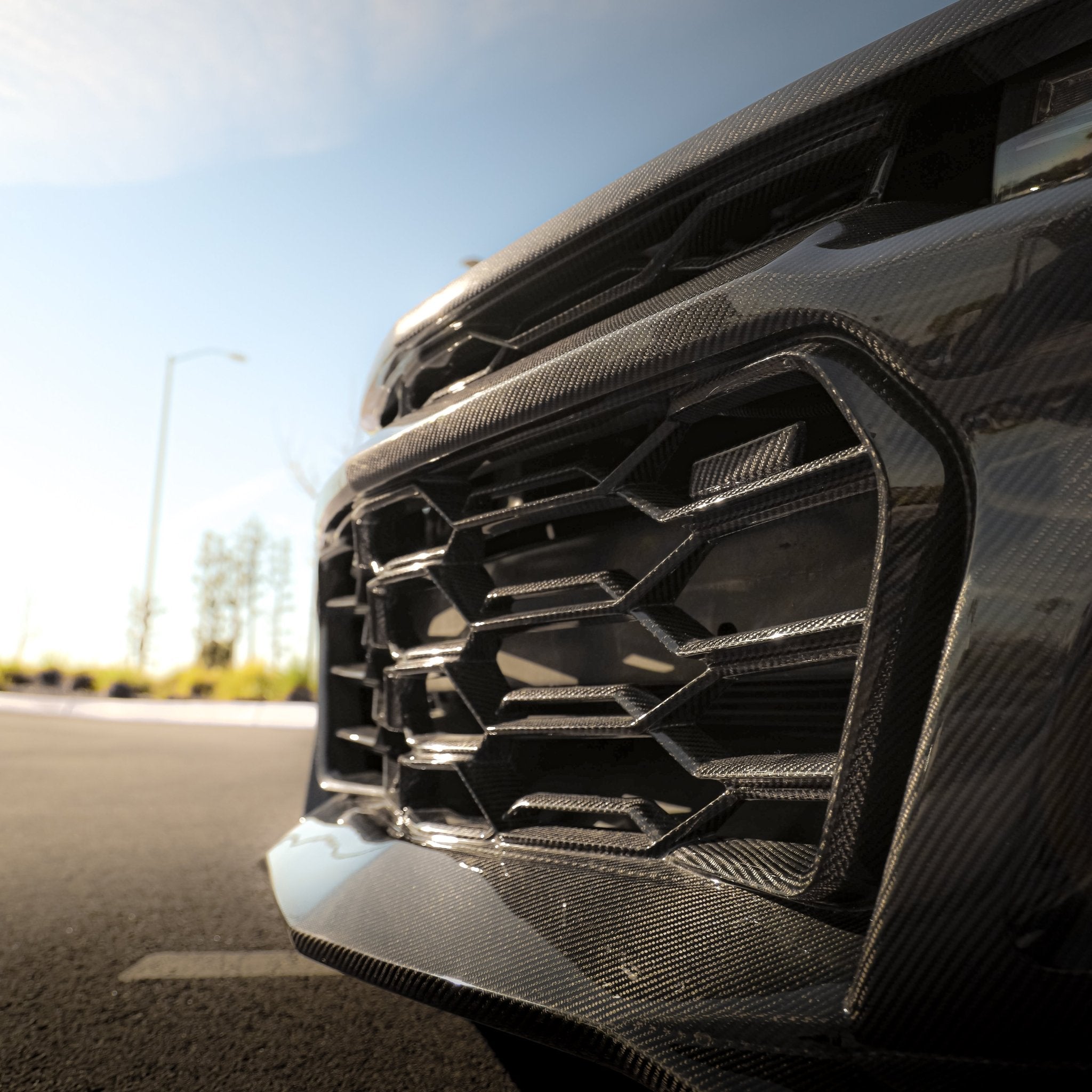 2010-2015 Chevy Camaro Black Panther 1PC Full Gloss Carbon Fiber Track Package Front Bumper Conversion - Rapid Vehicles