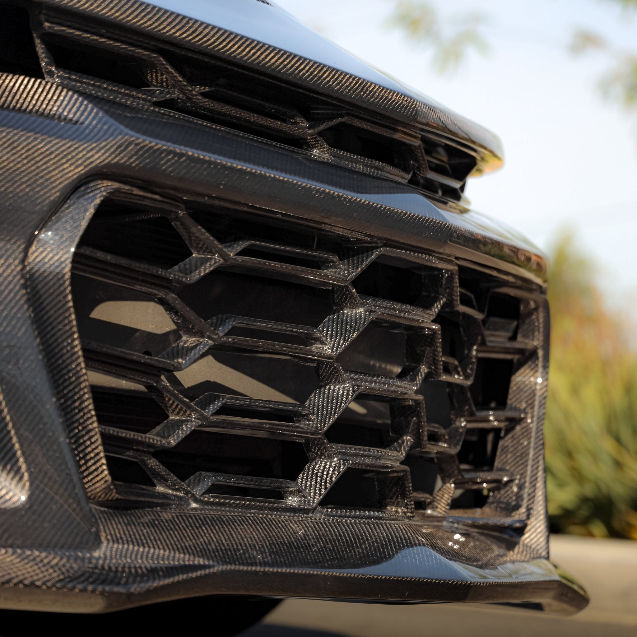 2010-2015 Chevy Camaro Black Panther 1PC Full Gloss Carbon Fiber Track Package Front Bumper Conversion - Rapid Vehicles