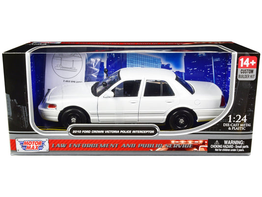 2010 Ford Crown Victoria Police Interceptor Unmarked White "Custom Builder's Kit" Series 1/24 Diecast Model Car by Motormax free shipping USA - Rapid Vehicles