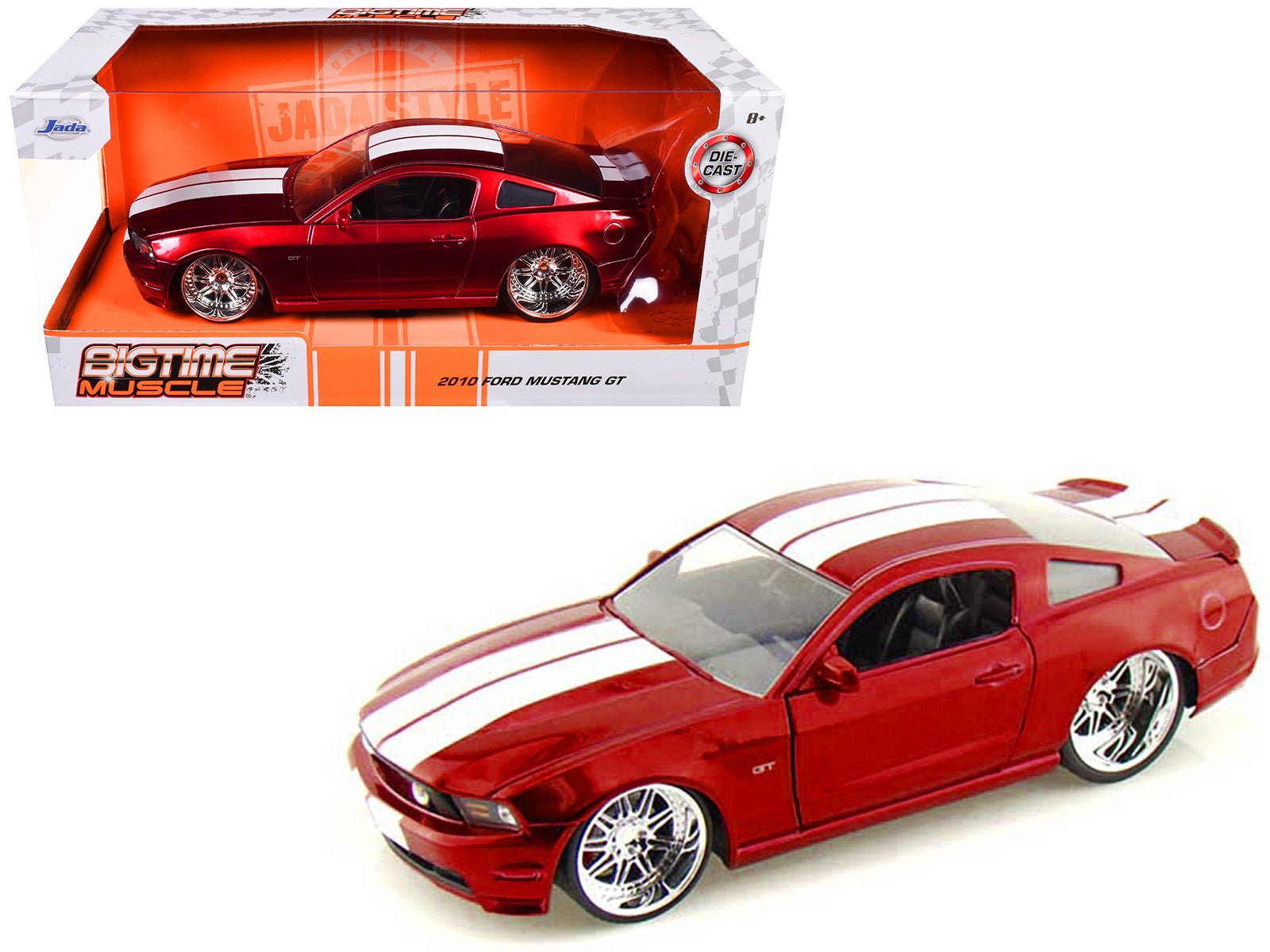2010 Ford Mustang GT Red Metallic with White Stripes "Bigtime Muscle" Series 1/24 Diecast Model Car by Jada free shipping USA - Rapid Vehicles