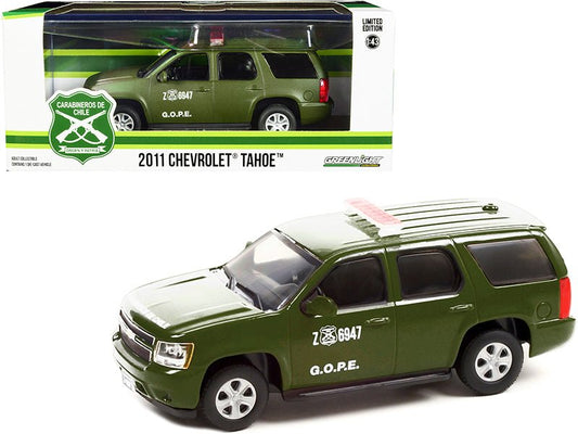2011 Chevrolet Tahoe Police Car Matt Green "Carabineros de Chile" G.O.P.E. "Grupo de Operaciones Policiales Especiales" 1/43 Diecast Model Car by Greenlight free shipping USA - Rapid Vehicles