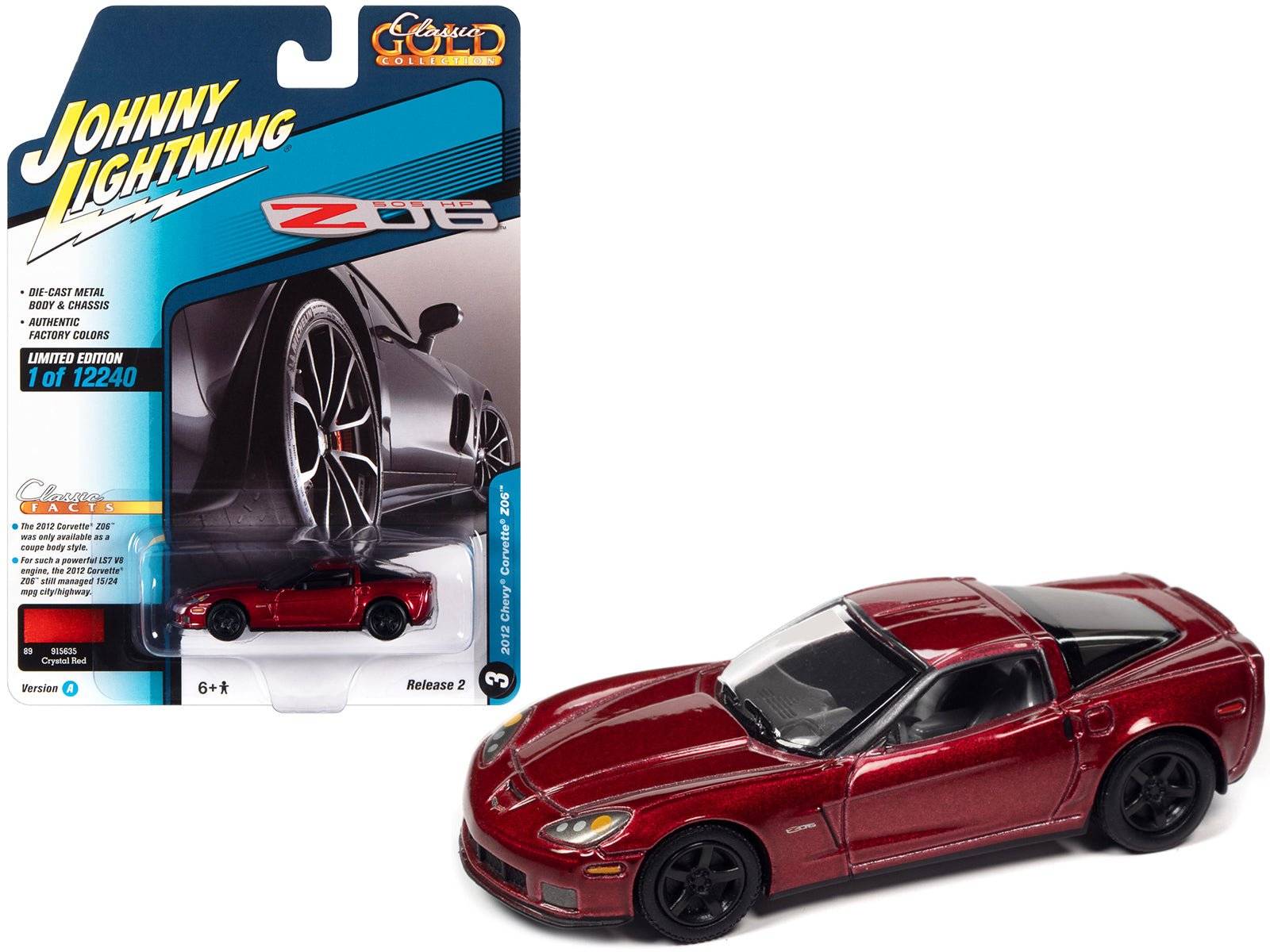 2012 Chevrolet Corvette Z06 Crystal Red Metallic "Classic Gold Collection" Series Limited Edition to 12240 pieces Worldwide 1/64 Diecast Model Car by Johnny Lightning free shipping USA - Rapid Vehicles