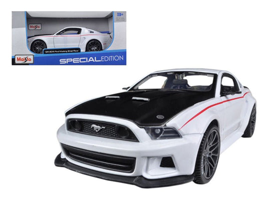 2014 Ford Mustang "Street Racer" White with Black Hood "Special Edition" Series 1/24 Diecast Model Car by Maisto free shipping USA - Rapid Vehicles