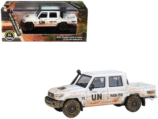 2014 Toyota Land Cruiser LC 79 Pickup Truck "UN MINUSCA" White (Dirty Version) 1/64 Diecast Model Car by Paragon Models free shipping USA - Rapid Vehicles