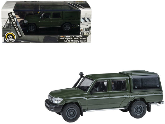 2014 Toyota Land Cruiser LC 79 with Camper Shell Military Green 1/64 Diecast Model Car by Paragon Models free shipping USA - Rapid Vehicles