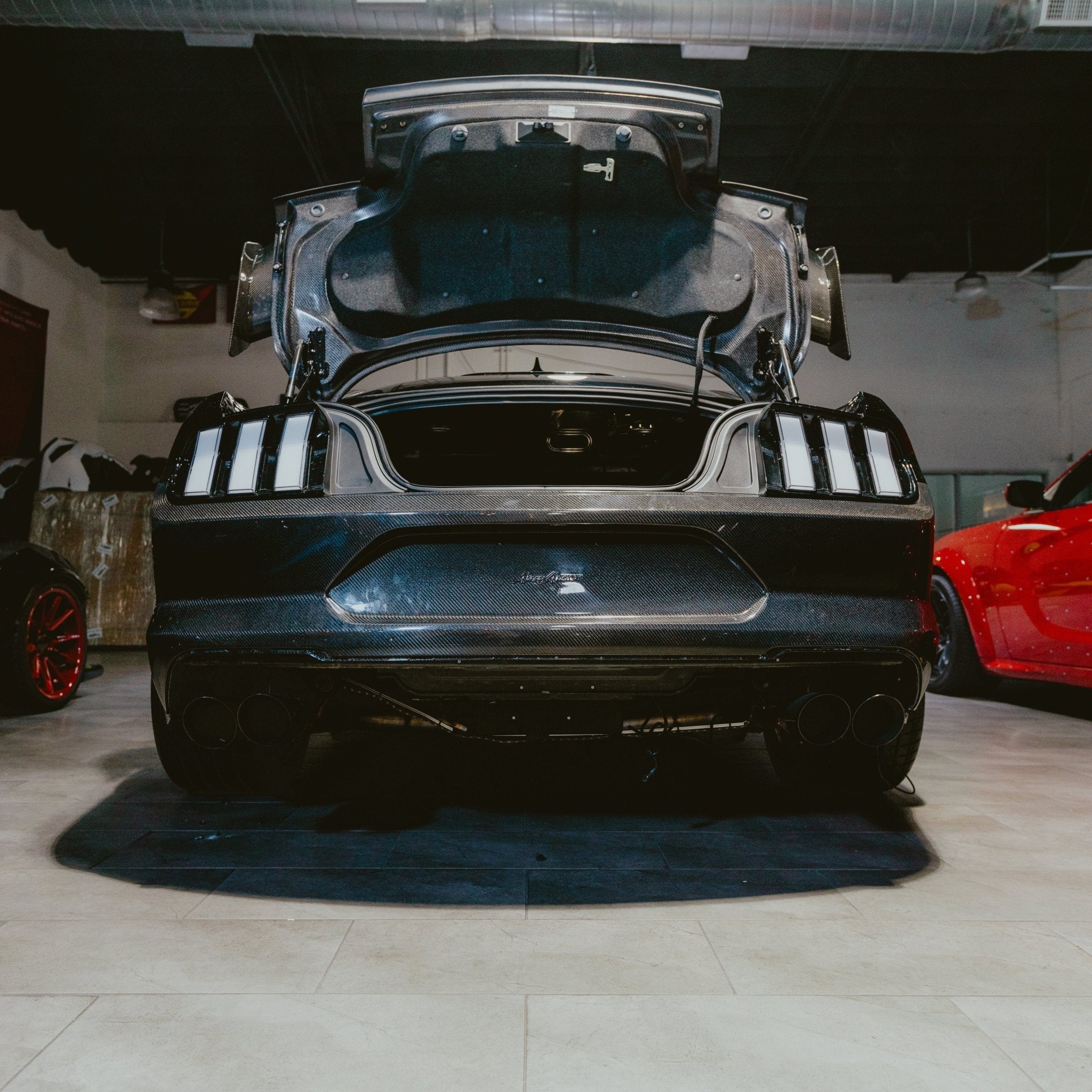 2015-2023 Ford Mustang GT500 Style Double Sided Full Carbon Fiber Track Package Rear Bumper Conversion - Rapid Vehicles