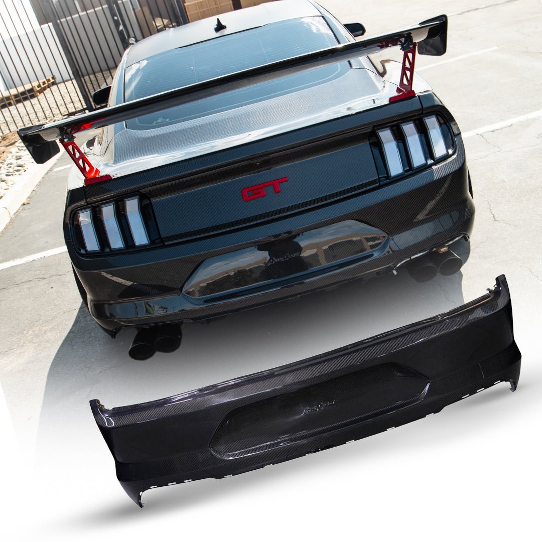 2015-2023 Ford Mustang GT500 Style Double Sided Full Carbon Fiber Track Package Rear Bumper Conversion - Rapid Vehicles