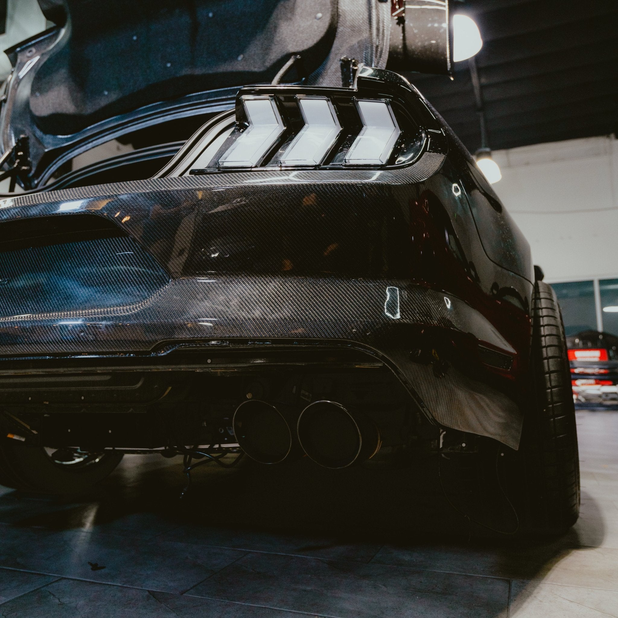 2015-2023 Ford Mustang GT500 Style Double Sided Full Carbon Fiber Track Package Rear Bumper Conversion - Rapid Vehicles