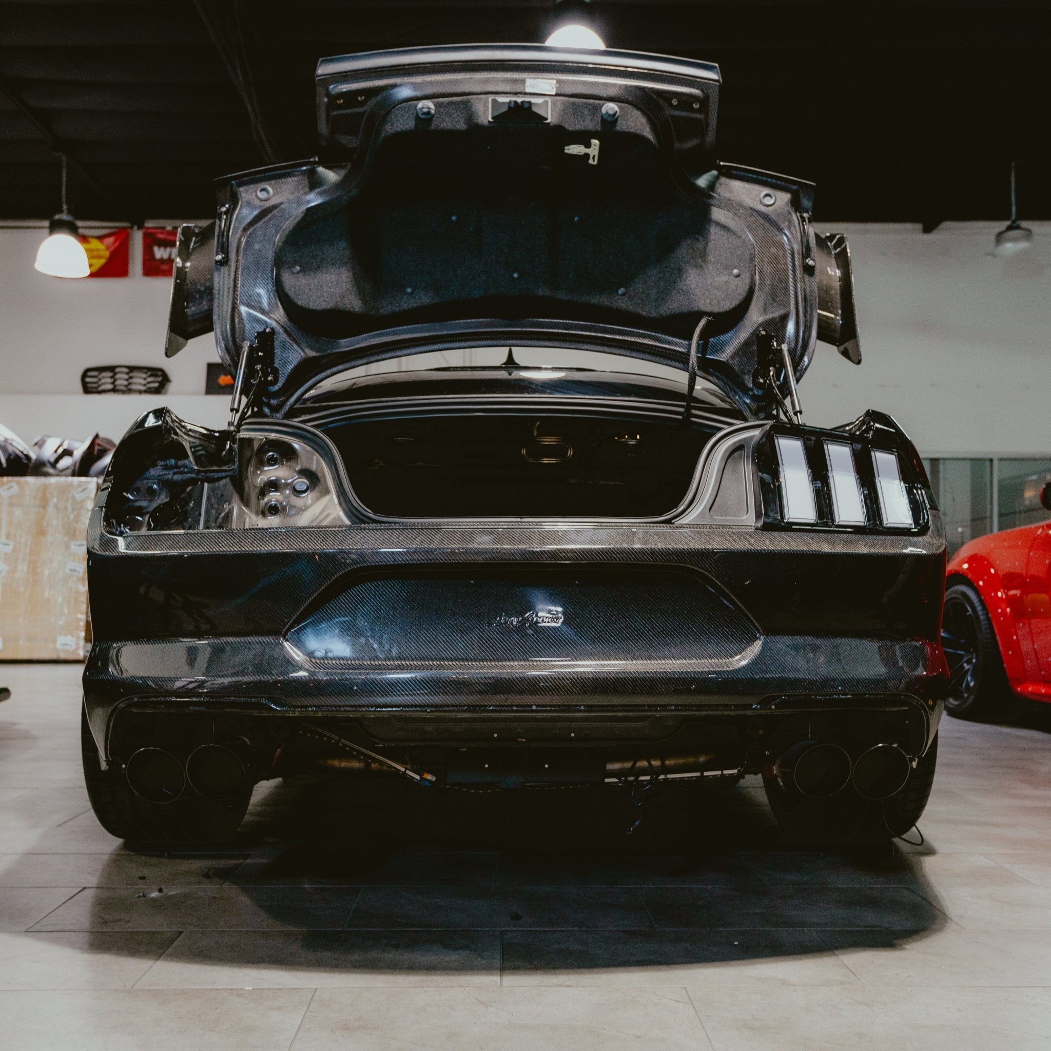 2015-2023 Ford Mustang GT500 Style Double Sided Full Carbon Fiber Track Package Rear Bumper Conversion - Rapid Vehicles